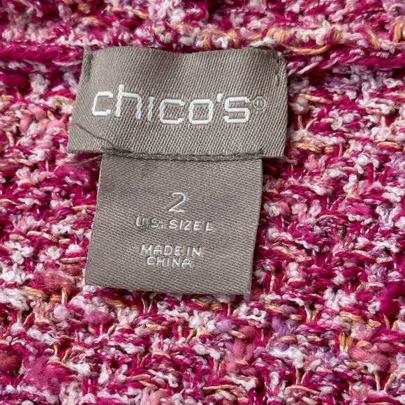 Textured Tweed Cardigan Chicos 2 (L/12) Fringed Blazer Jacket Elle Woods Pink - Picture 10 of 12